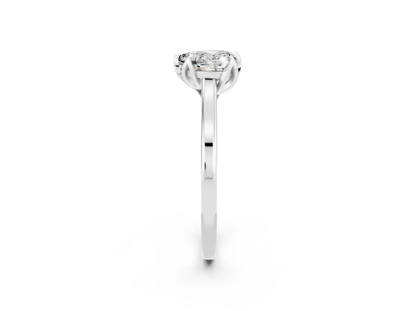 Platinum Heart Cut Moissanite Solitaire Ring with Flower Prong Setting and Classic Band