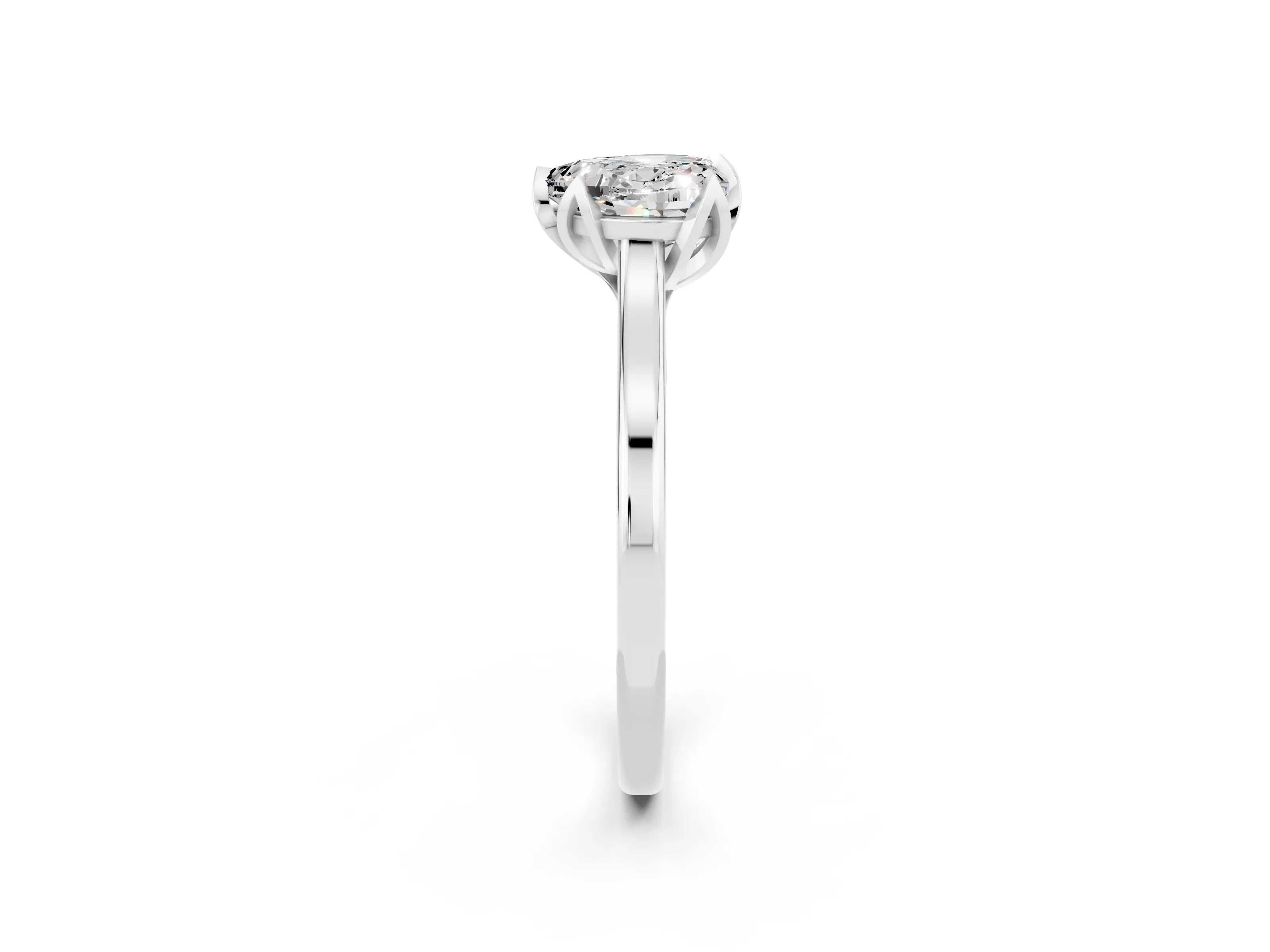 White gold Heart Cut Moissanite Solitaire Ring with Flower Prong Setting and Classic Band_26