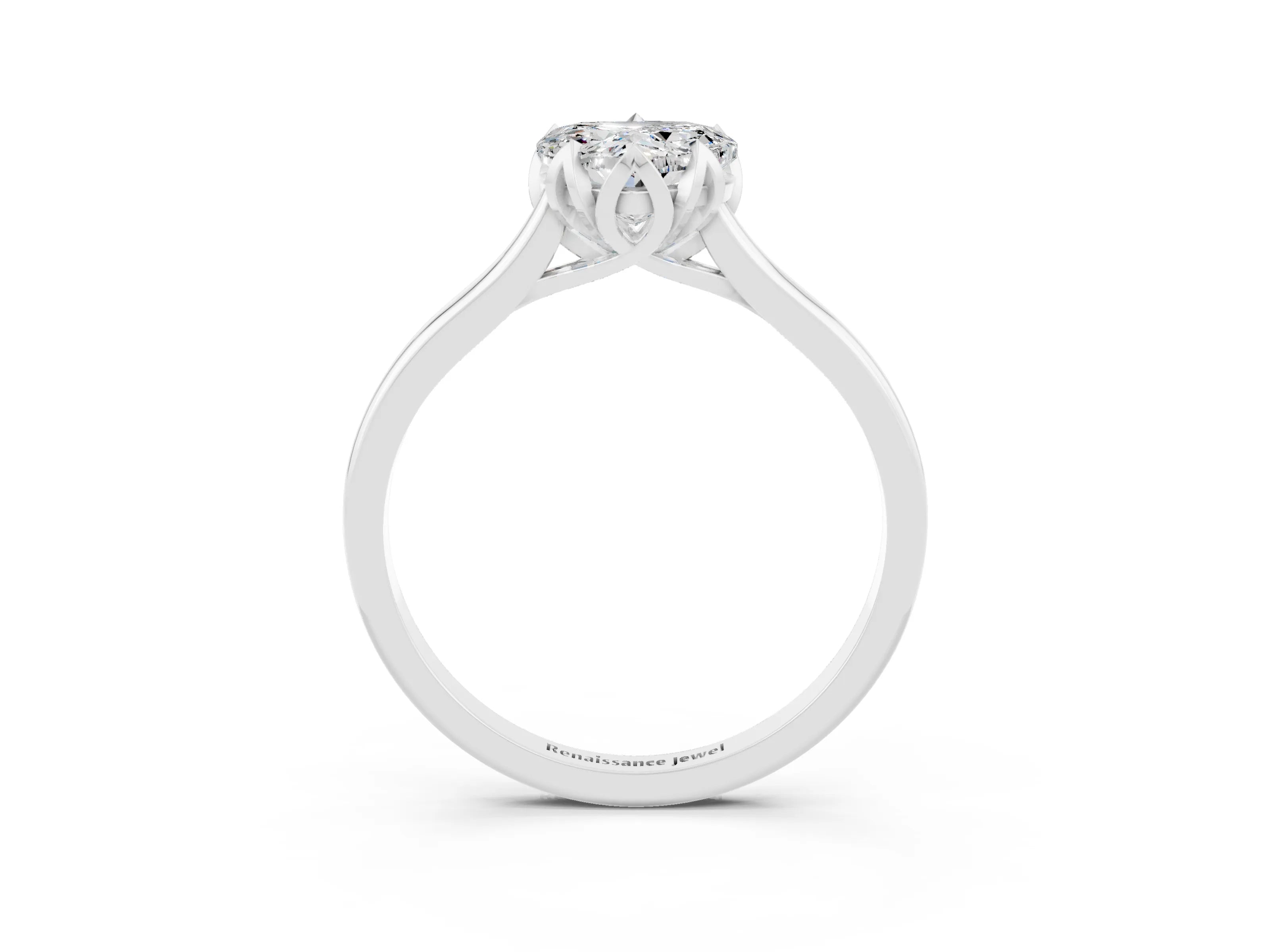 White gold Heart Cut Moissanite Solitaire Ring with Flower Prong Setting and Classic Band_27