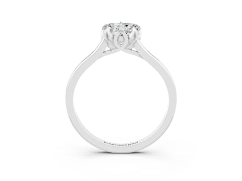 White gold Heart Cut Moissanite Solitaire Ring with Flower Prong Setting and Classic Band_27