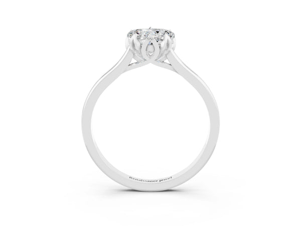 Silver Heart Cut Moissanite Solitaire Ring with Flower Prong Setting and Classic Band