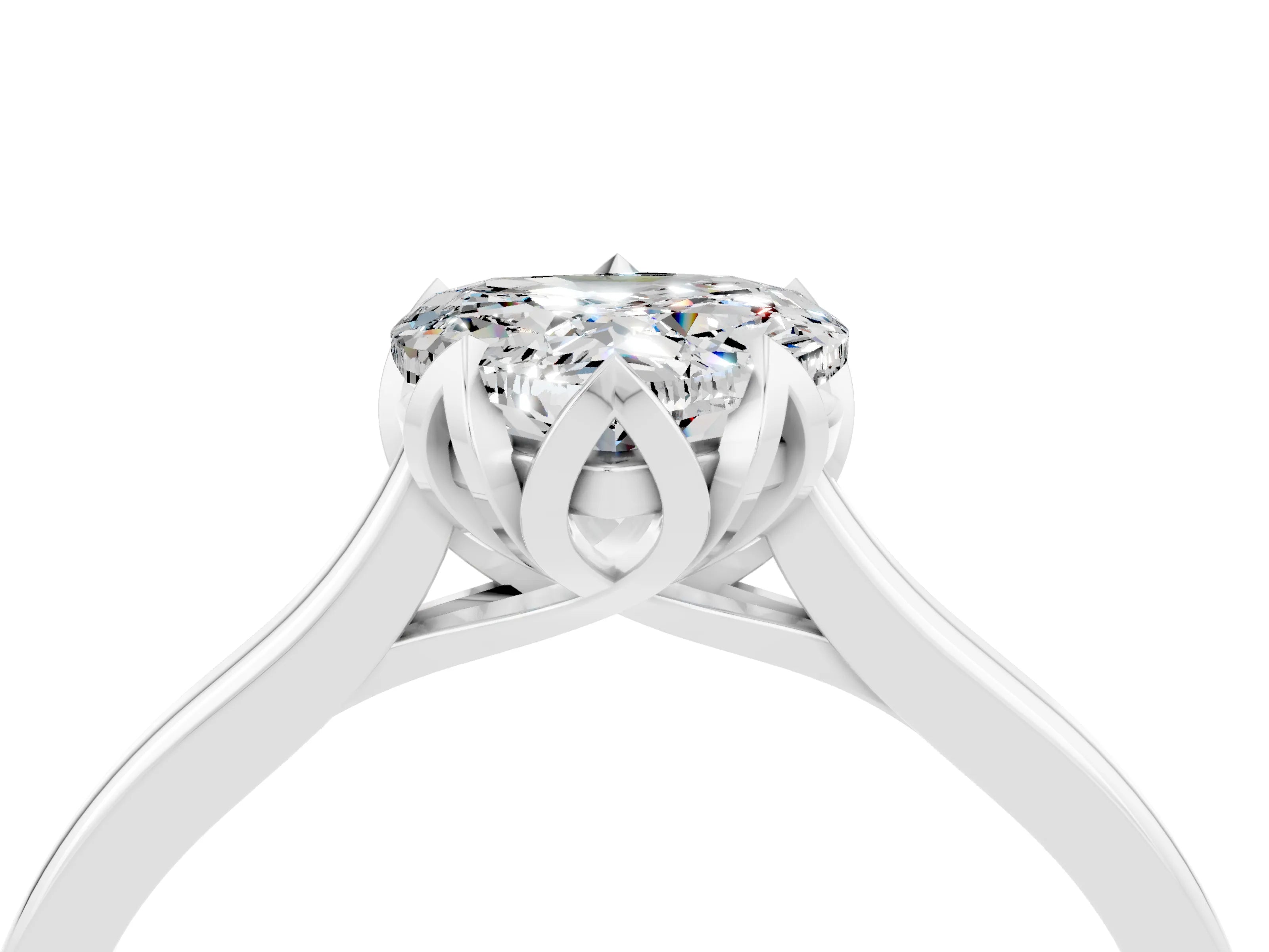 White gold Heart Cut Moissanite Solitaire Ring with Flower Prong Setting and Classic Band_28