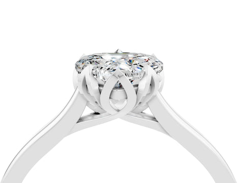White gold Heart Cut Moissanite Solitaire Ring with Flower Prong Setting and Classic Band_28