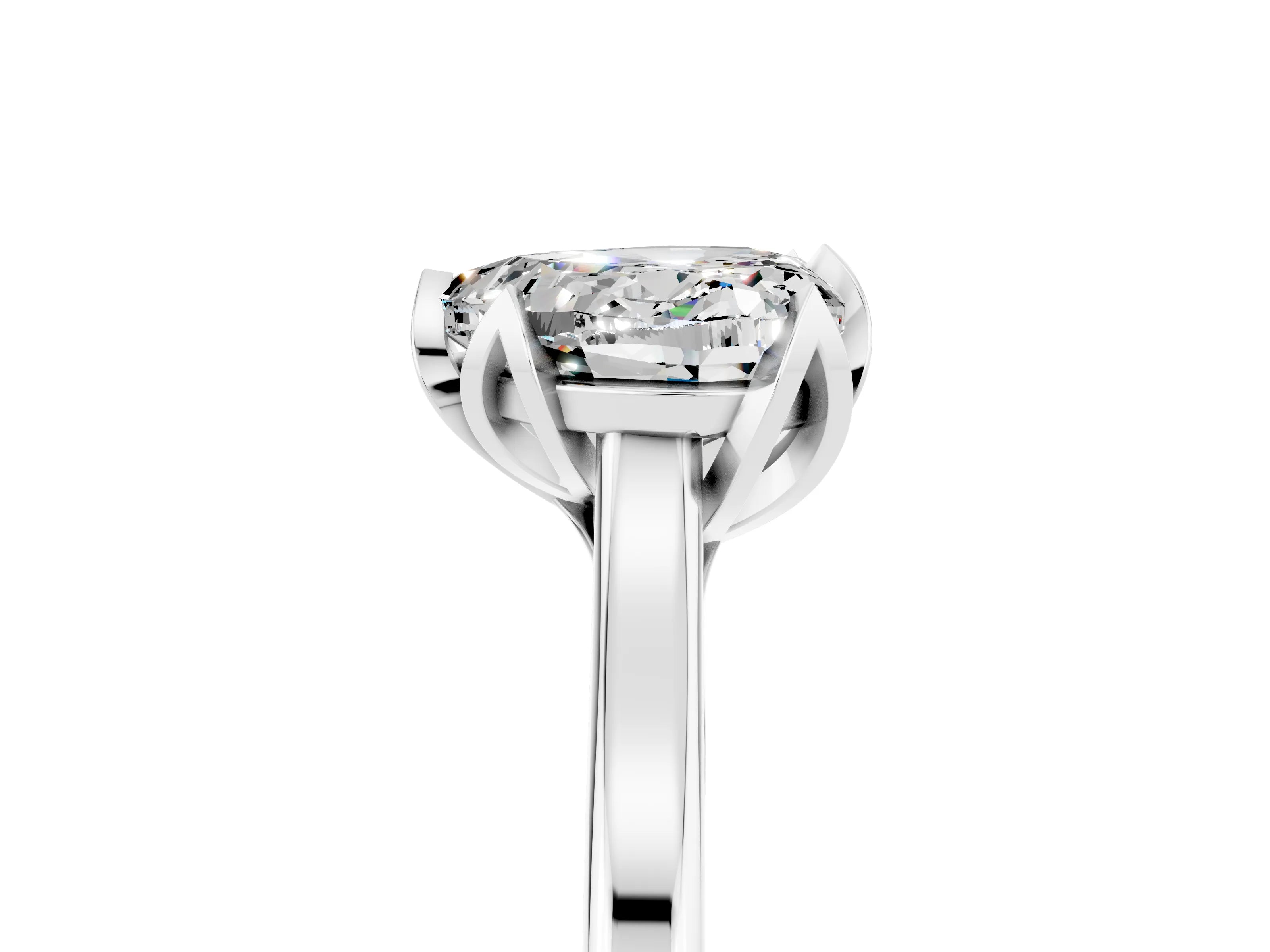 White gold Heart Cut Moissanite Solitaire Ring with Flower Prong Setting and Classic Band_29
