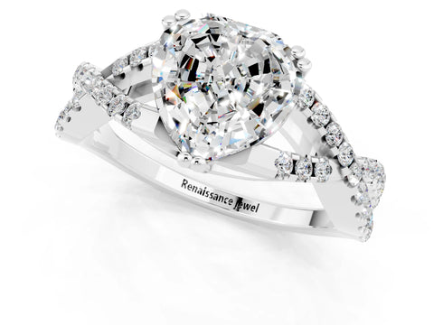 White gold Heart Cut Moissanite Solitaire Ring with Four-Prong Setting and Twisted Pavé Band_1
