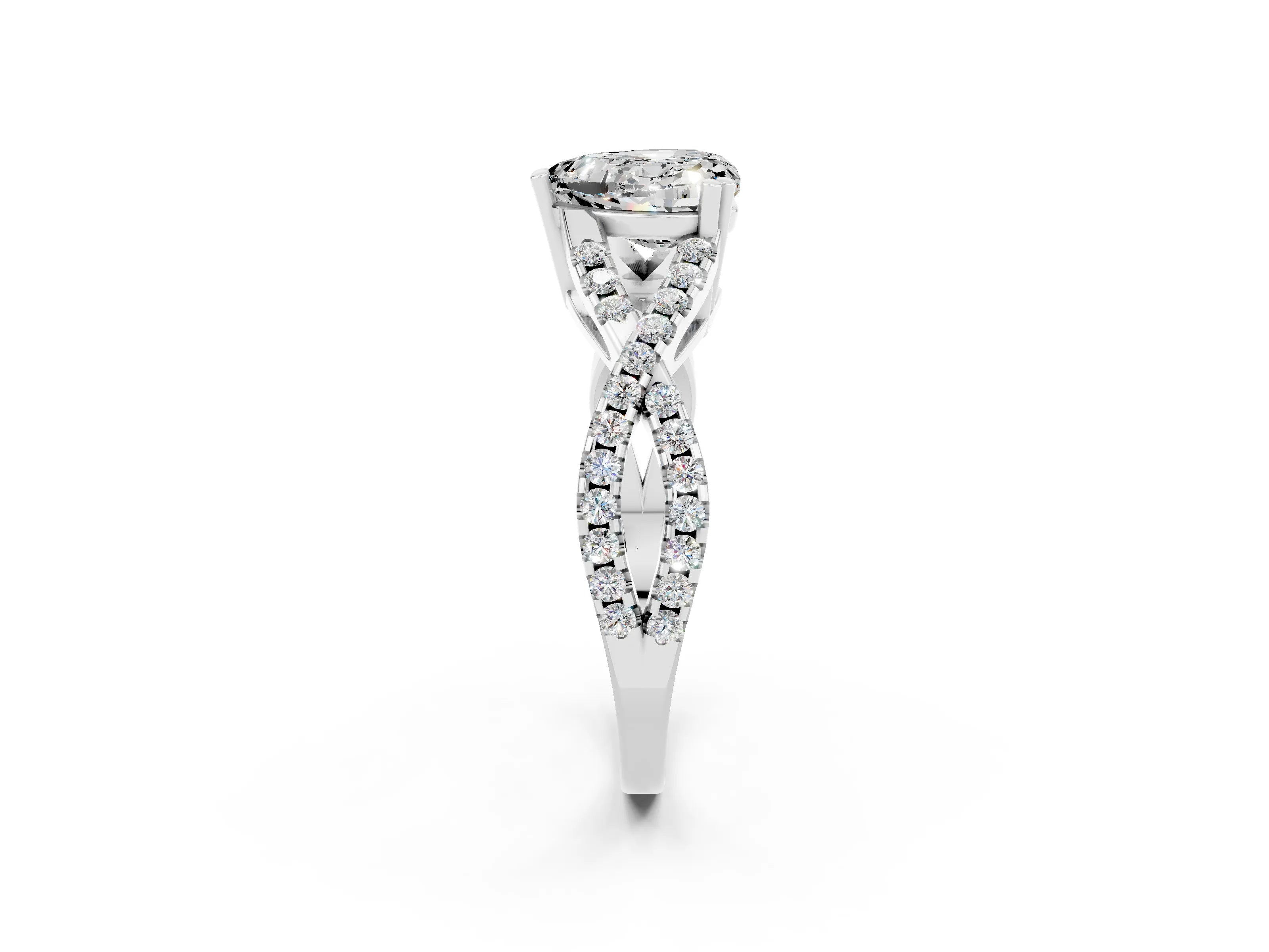 White gold Heart Cut Moissanite Solitaire Ring with Four-Prong Setting and Twisted Pavé Band_2