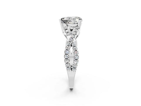 White gold Heart Cut Moissanite Solitaire Ring with Four-Prong Setting and Twisted Pavé Band_2