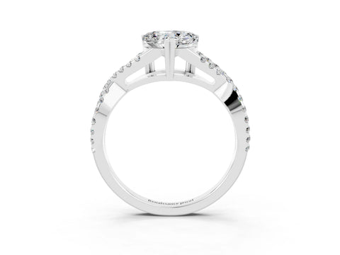 White gold Heart Cut Moissanite Solitaire Ring with Four-Prong Setting and Twisted Pavé Band_3