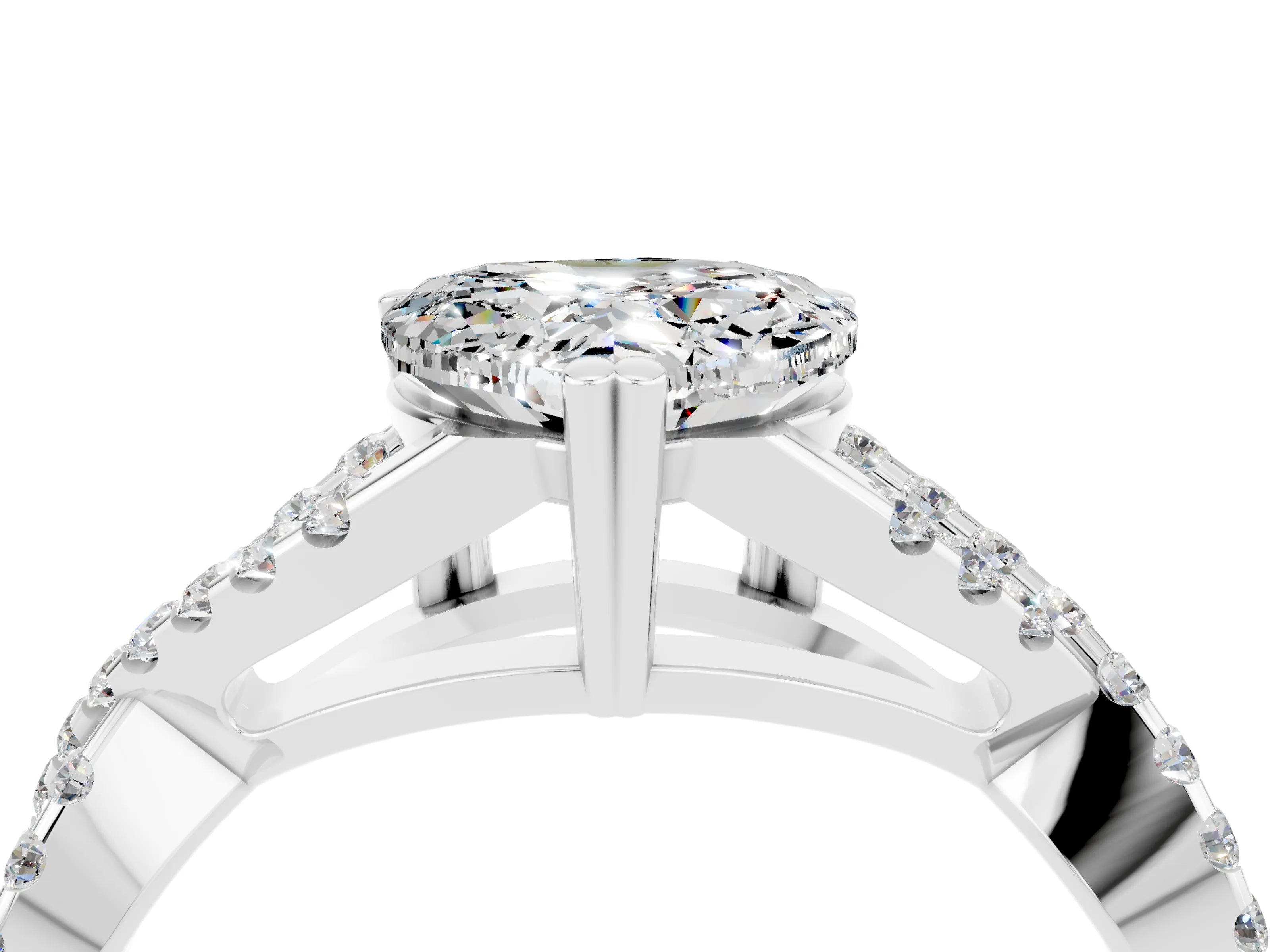 White gold Heart Cut Moissanite Solitaire Ring with Four-Prong Setting and Twisted Pavé Band_4