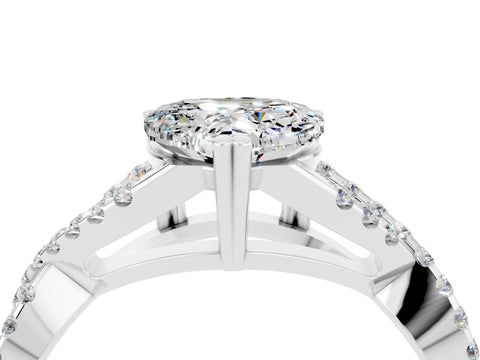 White gold Heart Cut Moissanite Solitaire Ring with Four-Prong Setting and Twisted Pavé Band_4