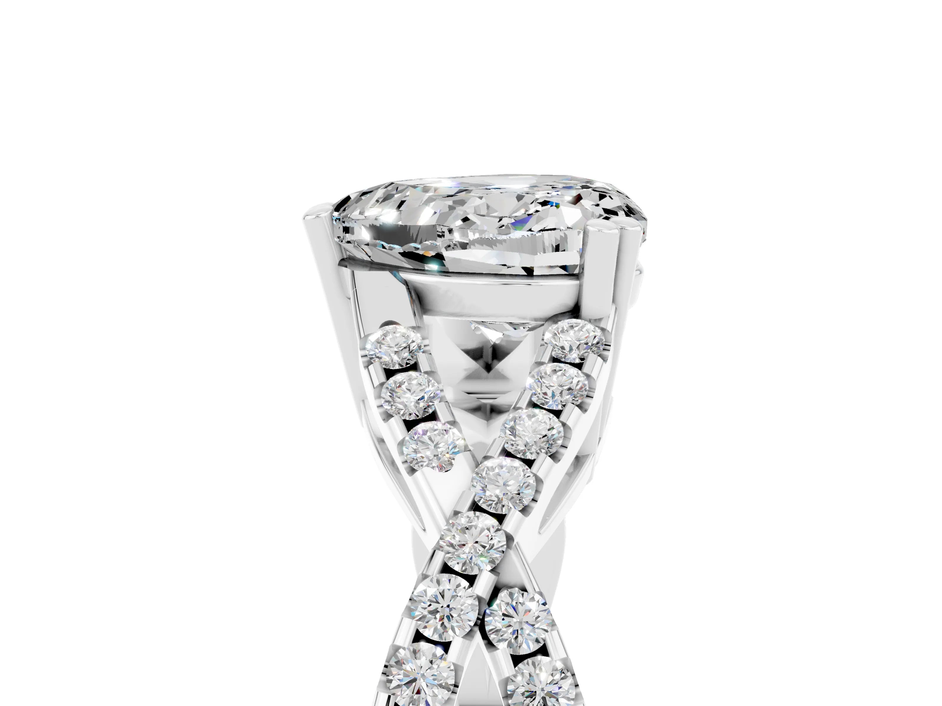 White gold Heart Cut Moissanite Solitaire Ring with Four-Prong Setting and Twisted Pavé Band_5