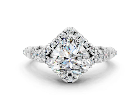 White gold Heart Cut Moissanite Solitaire Ring with Hidden Halo and Pavé Band_12