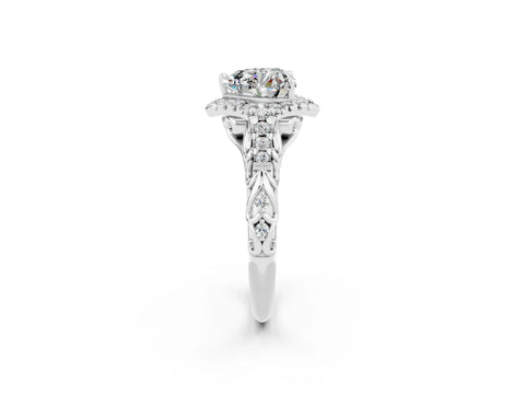 White gold Heart Cut Moissanite Solitaire Ring with Hidden Halo and Pavé Band_14