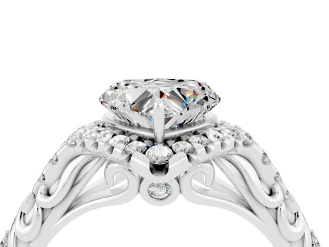 White gold Heart Cut Moissanite Solitaire Ring with Hidden Halo and Pavé Band_16