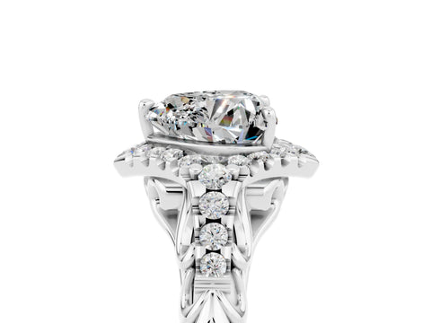 White gold Heart Cut Moissanite Solitaire Ring with Hidden Halo and Pavé Band_17