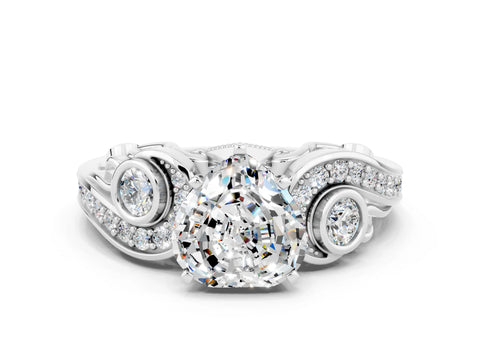 White gold Heart Cut Moissanite Solitaire Ring with Milgrain Pavé Band and Four-Prong Setting_12