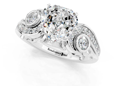 White gold Heart Cut Moissanite Solitaire Ring with Milgrain Pavé Band and Four-Prong Setting_13