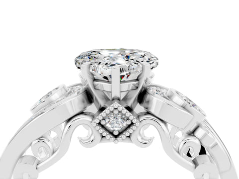 White gold Heart Cut Moissanite Solitaire Ring with Milgrain Pavé Band and Four-Prong Setting_16