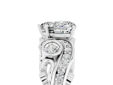 White gold Heart Cut Moissanite Solitaire Ring with Milgrain Pavé Band and Four-Prong Setting_17
