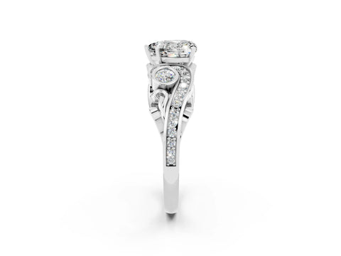 White gold Heart Cut Moissanite Solitaire Ring with Milgrain Pavé Band and Four-Prong Setting_50