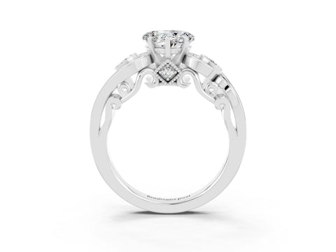 White gold Heart Cut Moissanite Solitaire Ring with Milgrain Pavé Band and Four-Prong Setting_51