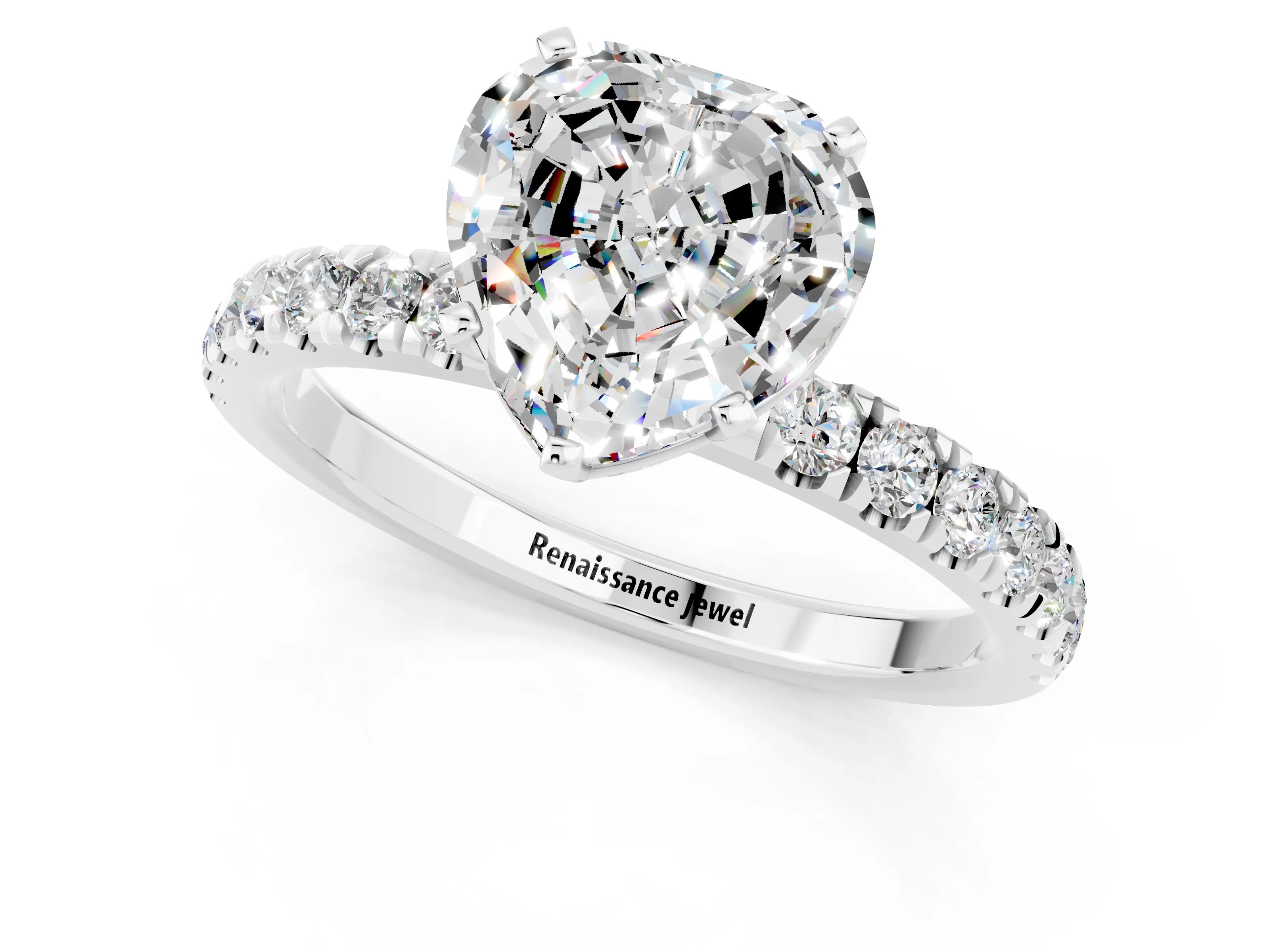 White gold Heart Cut Moissanite Solitaire Ring with Pavé Accents and Four-Prong Setting_1