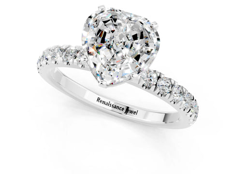 White gold Heart Cut Moissanite Solitaire Ring with Pavé Accents and Four-Prong Setting_1