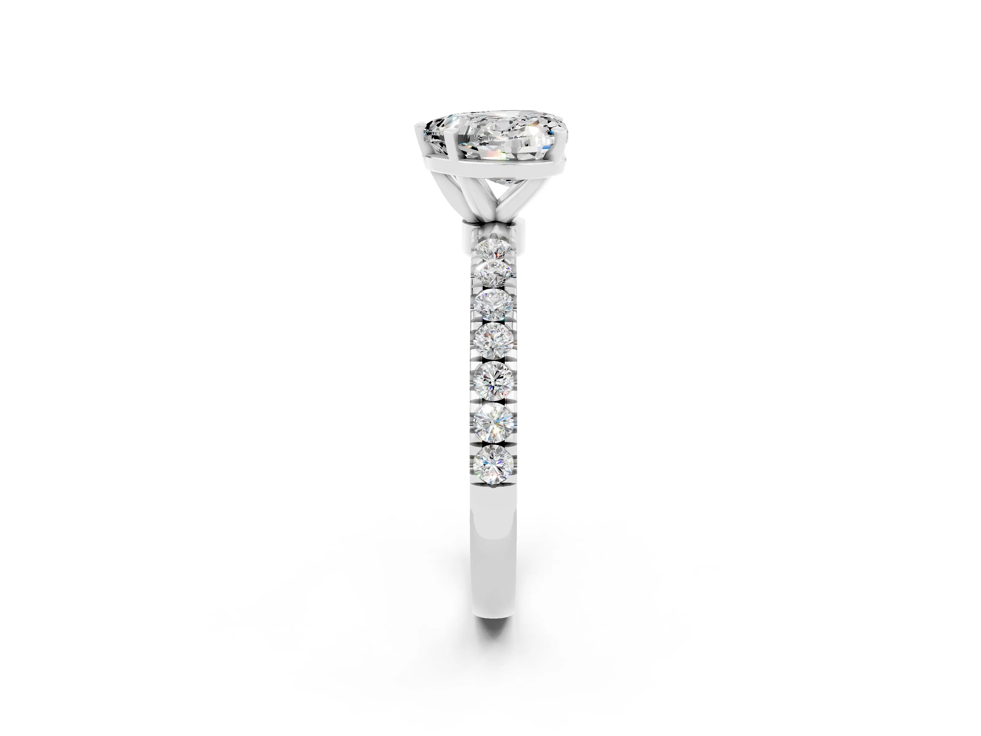 White gold Heart Cut Moissanite Solitaire Ring with Pavé Accents and Four-Prong Setting_2
