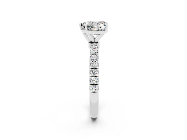 Silver Heart Cut Moissanite Solitaire Ring with Pavé Accents and Four-Prong Setting