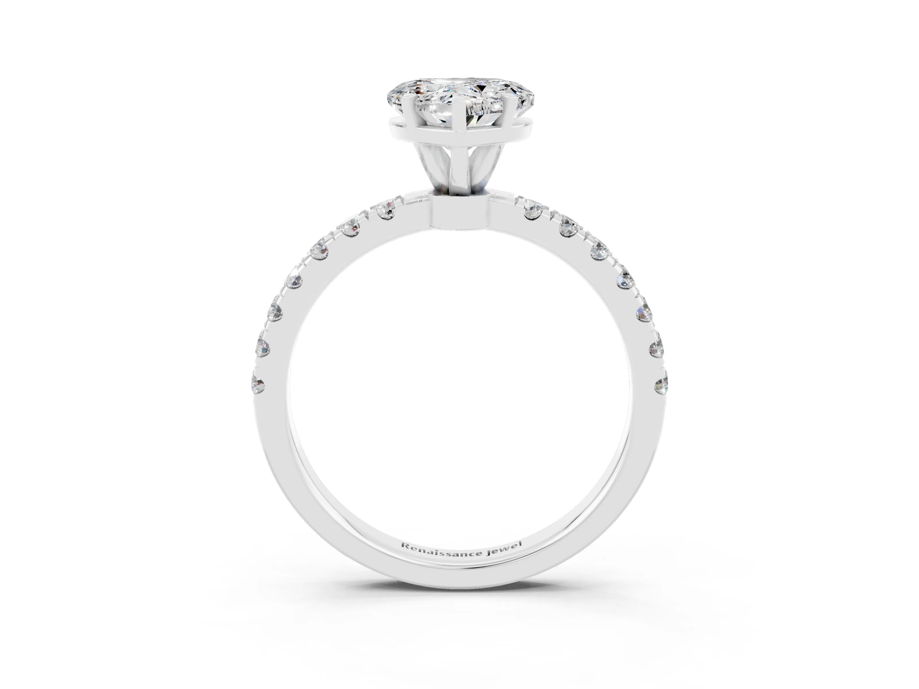 White gold Heart Cut Moissanite Solitaire Ring with Pavé Accents and Four-Prong Setting_3