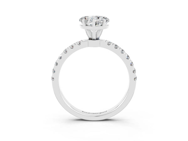 Silver Heart Cut Moissanite Solitaire Ring with Pavé Accents and Four-Prong Setting