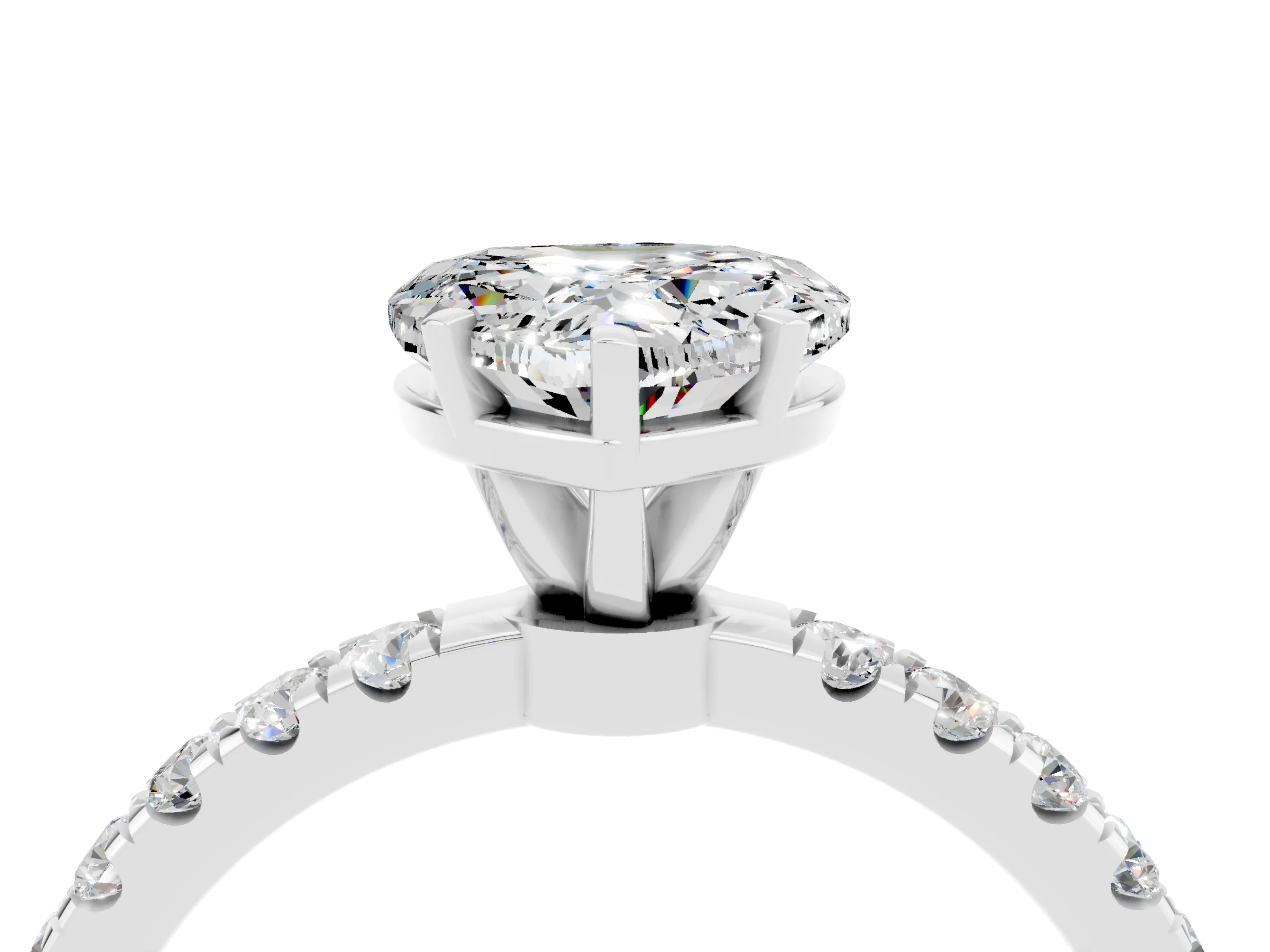 White gold Heart Cut Moissanite Solitaire Ring with Pavé Accents and Four-Prong Setting_4