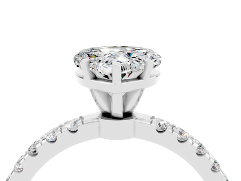 White gold Heart Cut Moissanite Solitaire Ring with Pavé Accents and Four-Prong Setting_4