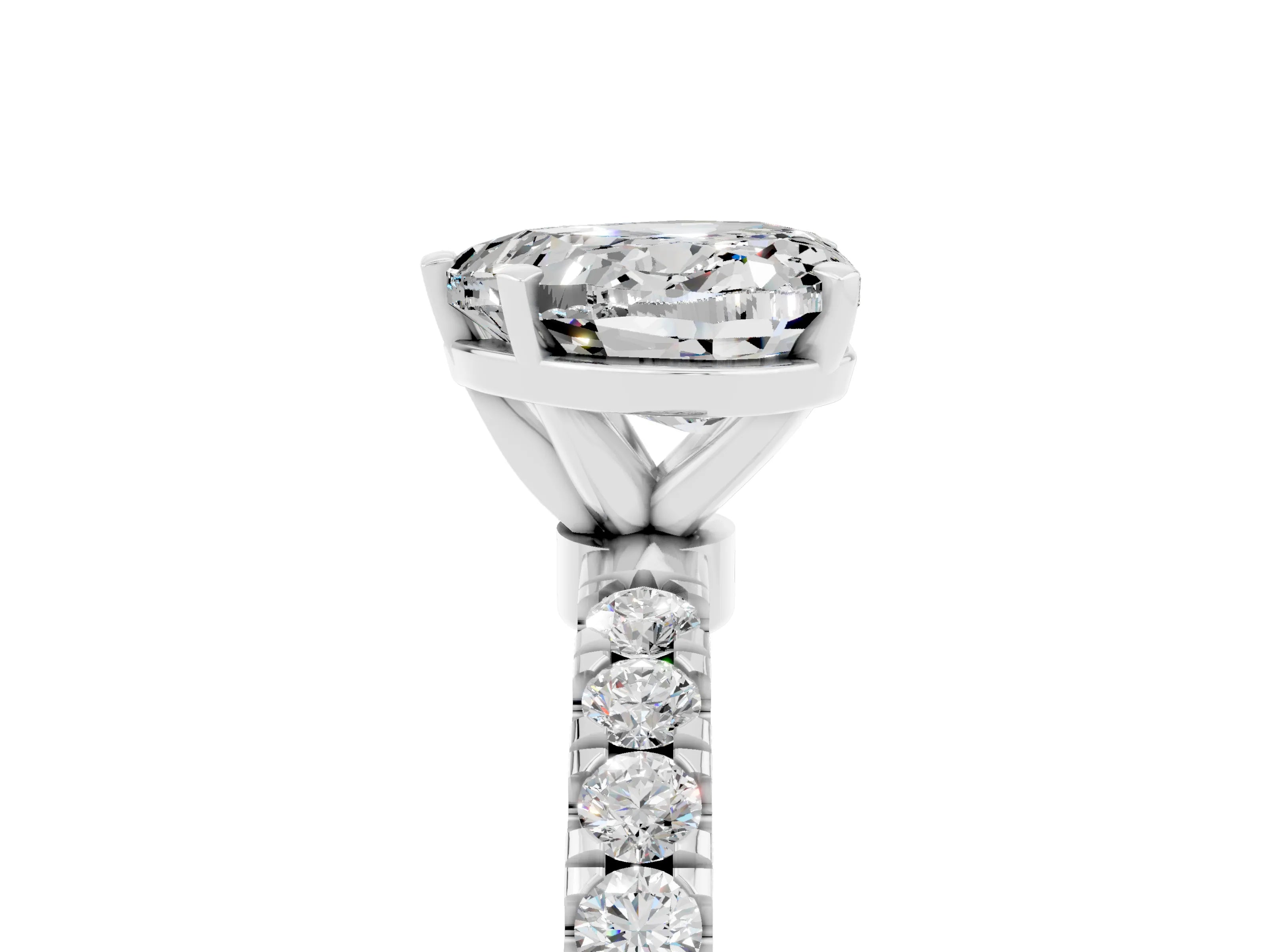 White gold Heart Cut Moissanite Solitaire Ring with Pavé Accents and Four-Prong Setting_5