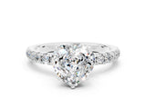 White gold Heart Cut Moissanite Solitaire Ring with Pavé Accents and Four-Prong Setting