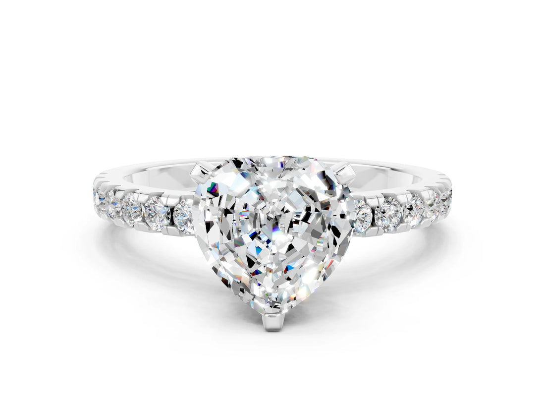 White gold Heart Cut Moissanite Solitaire Ring with Pavé Band and Four-Prong Setting_24