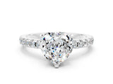 White gold Heart Cut Moissanite Solitaire Ring with Pavé Band and Four-Prong Setting_24