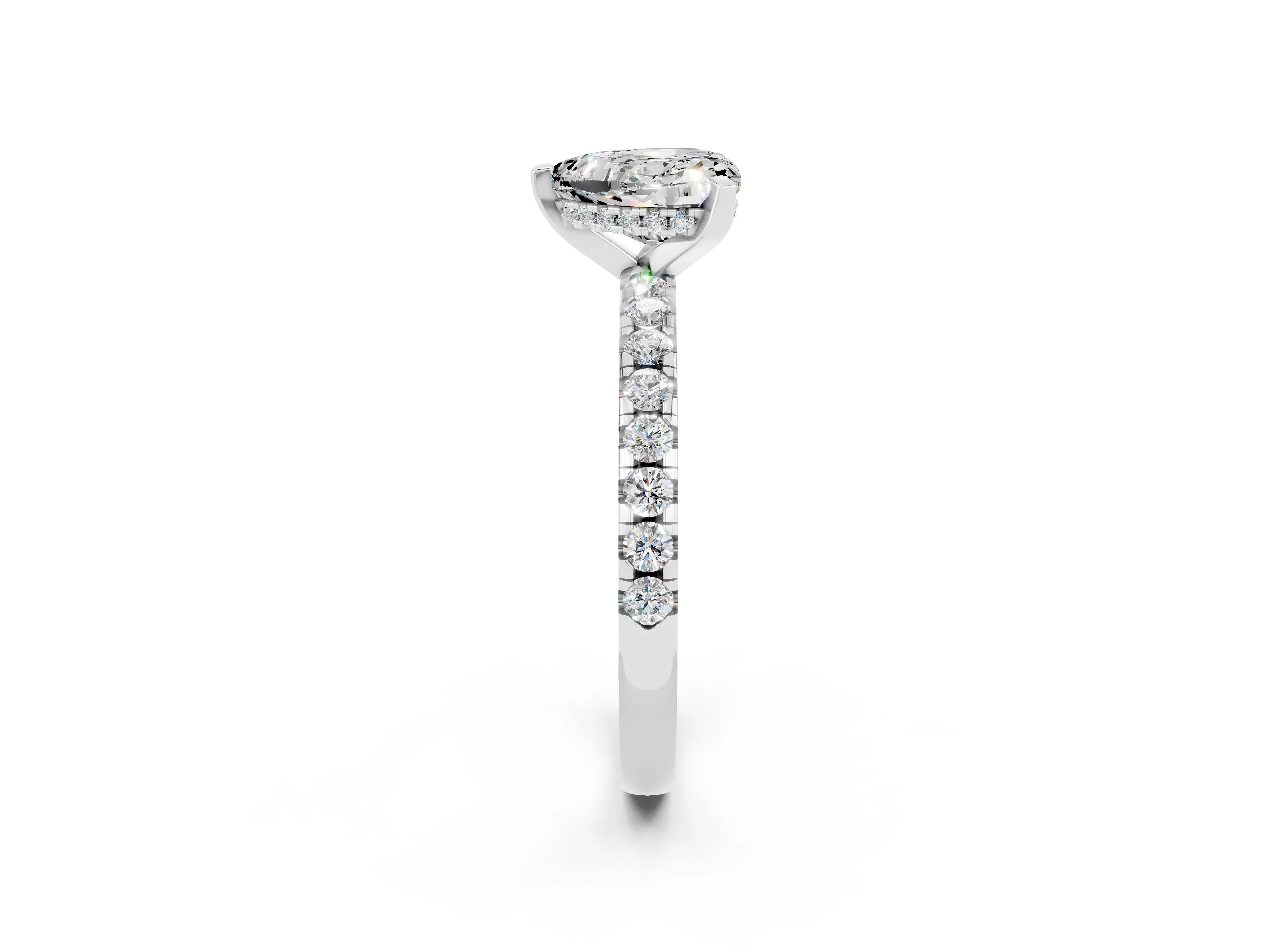 White gold Heart Cut Moissanite Solitaire Ring with Pavé Band and Four-Prong Setting_26