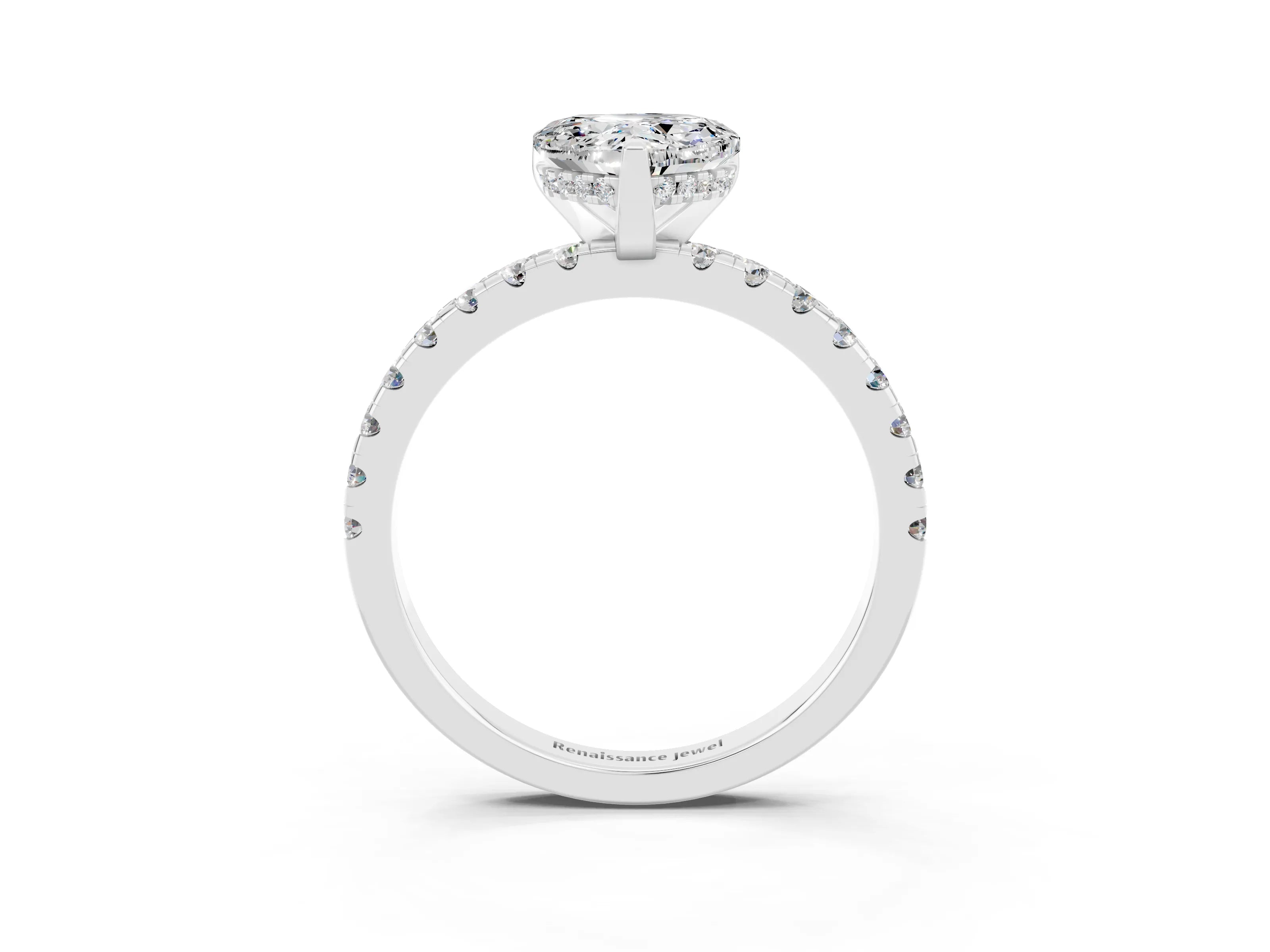 White gold Heart Cut Moissanite Solitaire Ring with Pavé Band and Four-Prong Setting_27