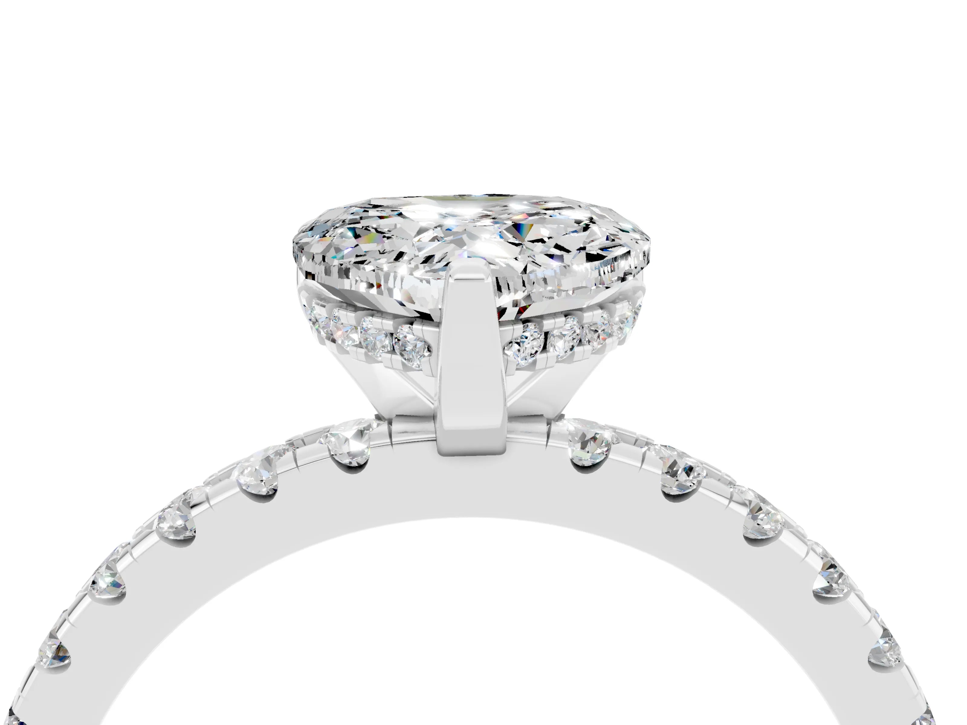 White gold Heart Cut Moissanite Solitaire Ring with Pavé Band and Four-Prong Setting_28