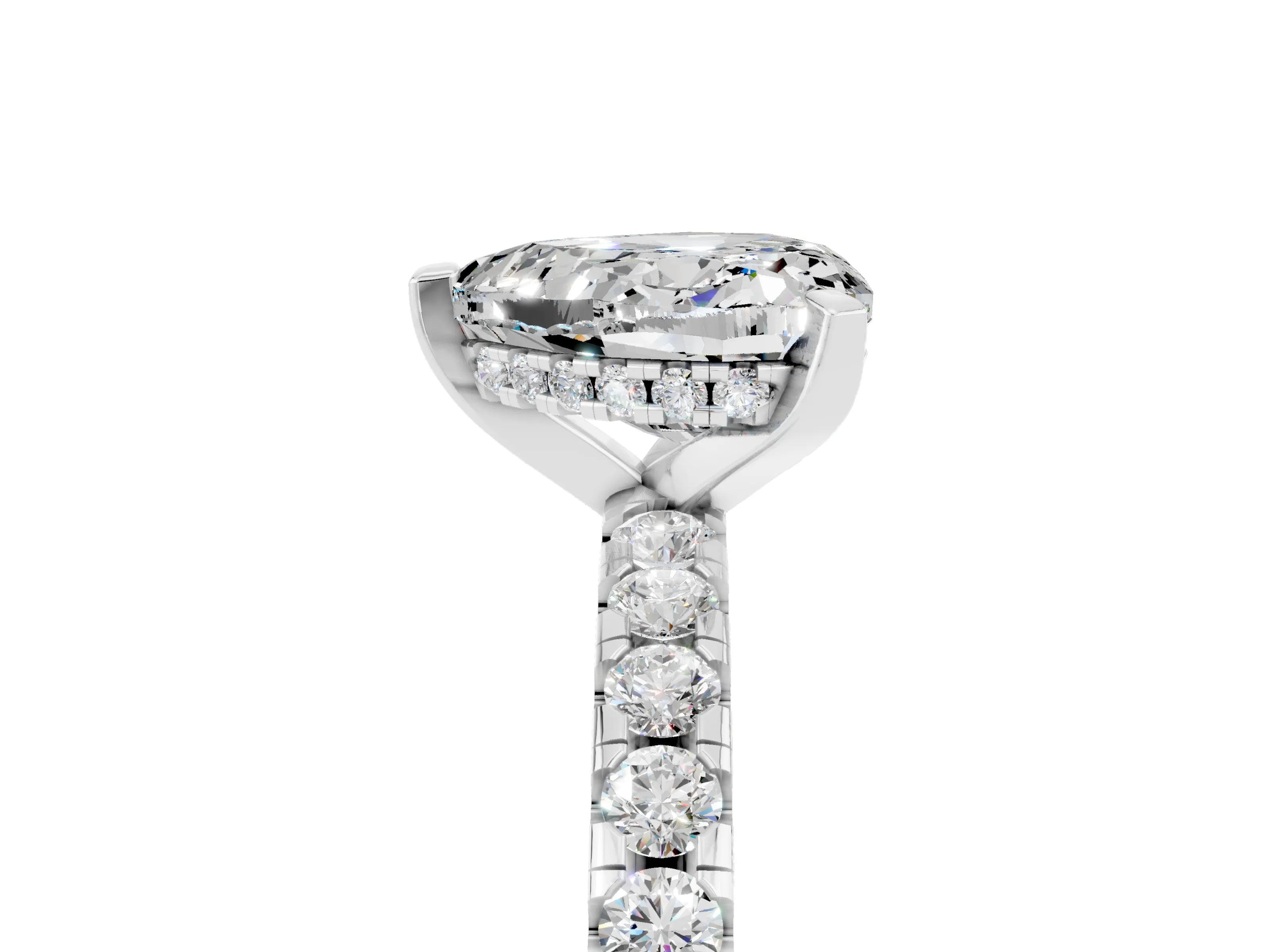 White gold Heart Cut Moissanite Solitaire Ring with Pavé Band and Four-Prong Setting_29