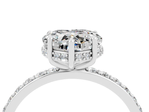 White gold Heart Cut Moissanite Solitaire Ring with Pavé Band and Hidden Halo_16
