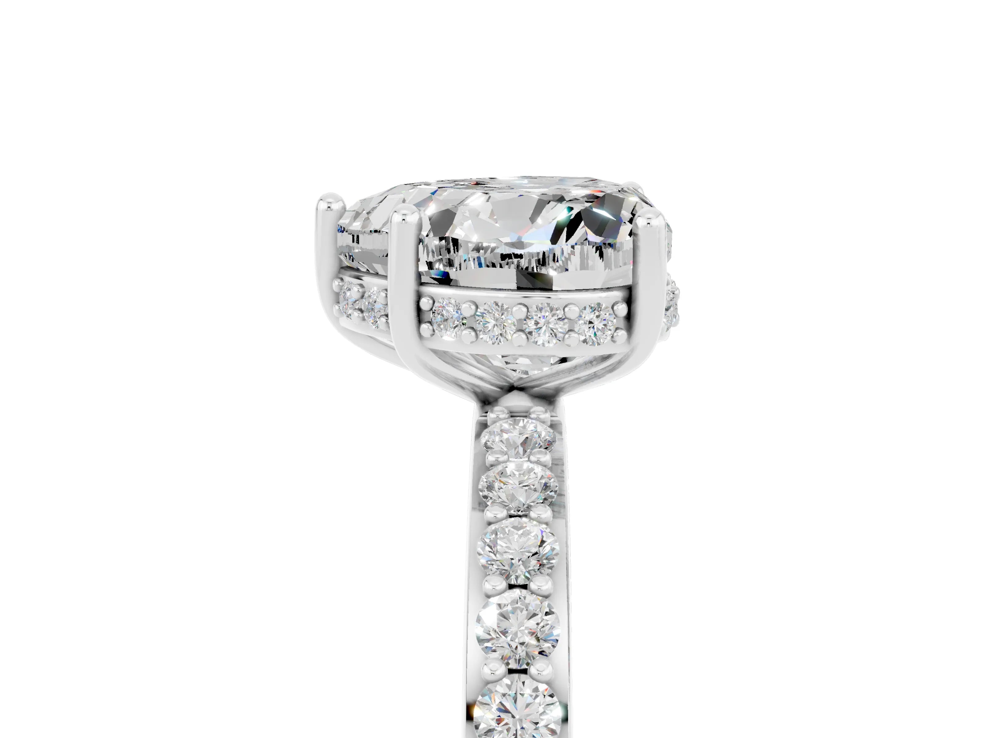 White gold Heart Cut Moissanite Solitaire Ring with Pavé Band and Hidden Halo_17