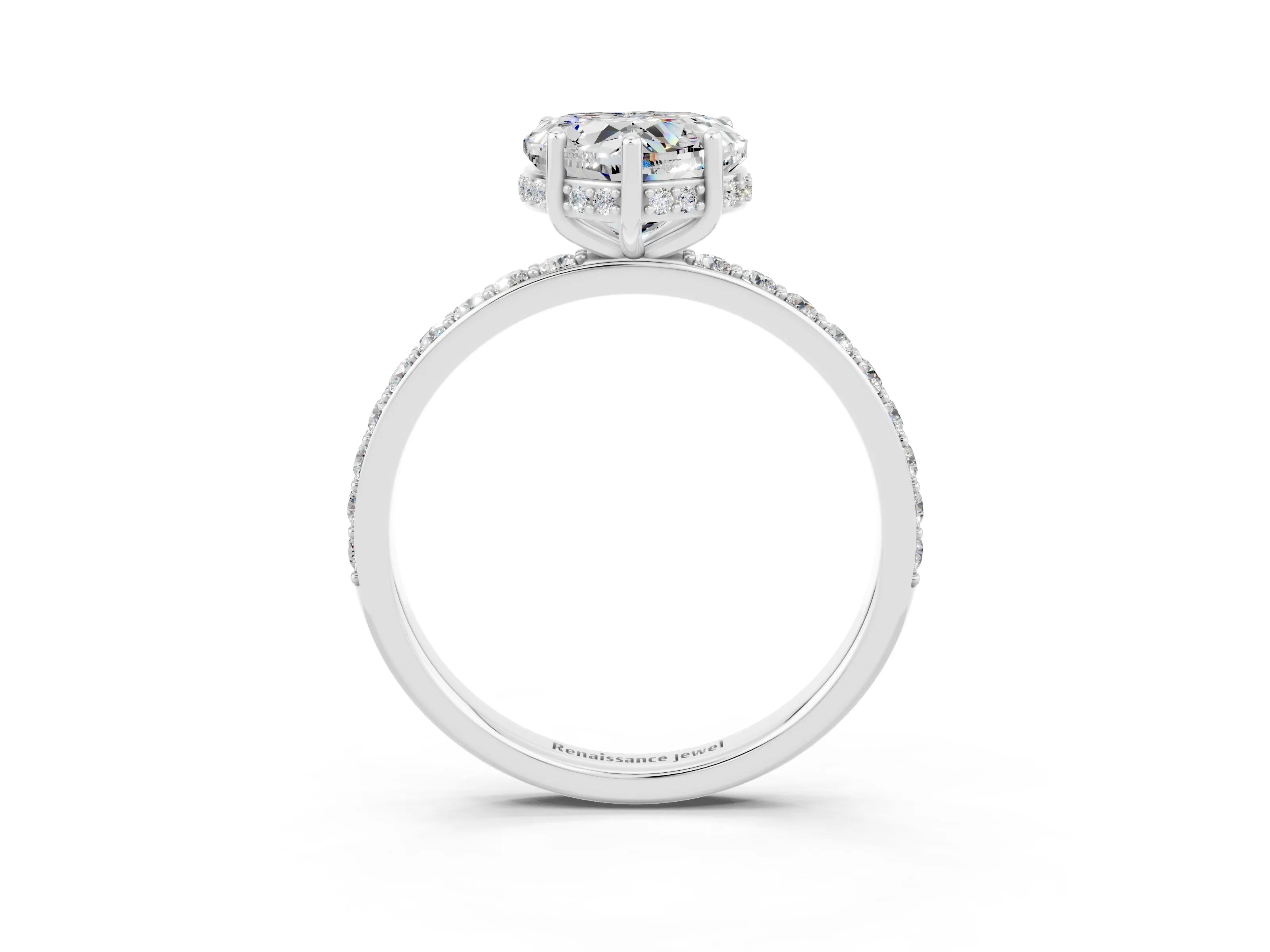 White gold Heart Cut Moissanite Solitaire Ring with Pavé Band and Hidden Halo_27