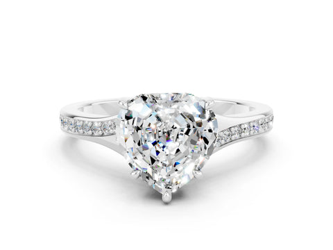 White gold Heart Cut Moissanite Solitaire Ring with Pavé Band and Prong Setting_12