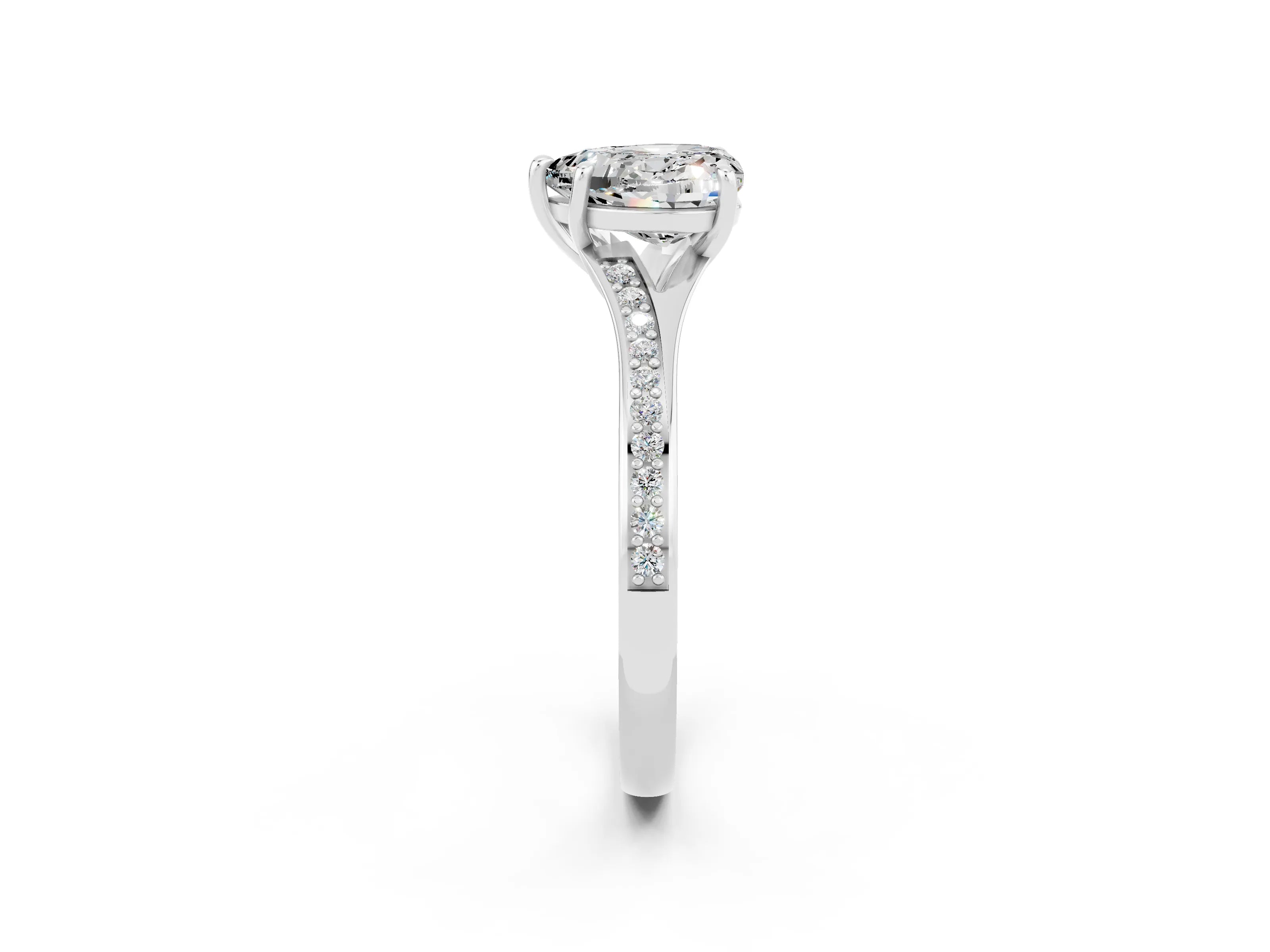 White gold Heart Cut Moissanite Solitaire Ring with Pavé Band and Prong Setting_14