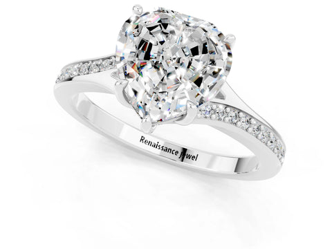 White gold Heart Cut Moissanite Solitaire Ring with Pavé Band and Prong Setting_1