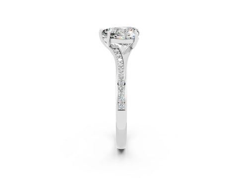 White gold Heart Cut Moissanite Solitaire Ring with Pavé Band and Prong Setting_2