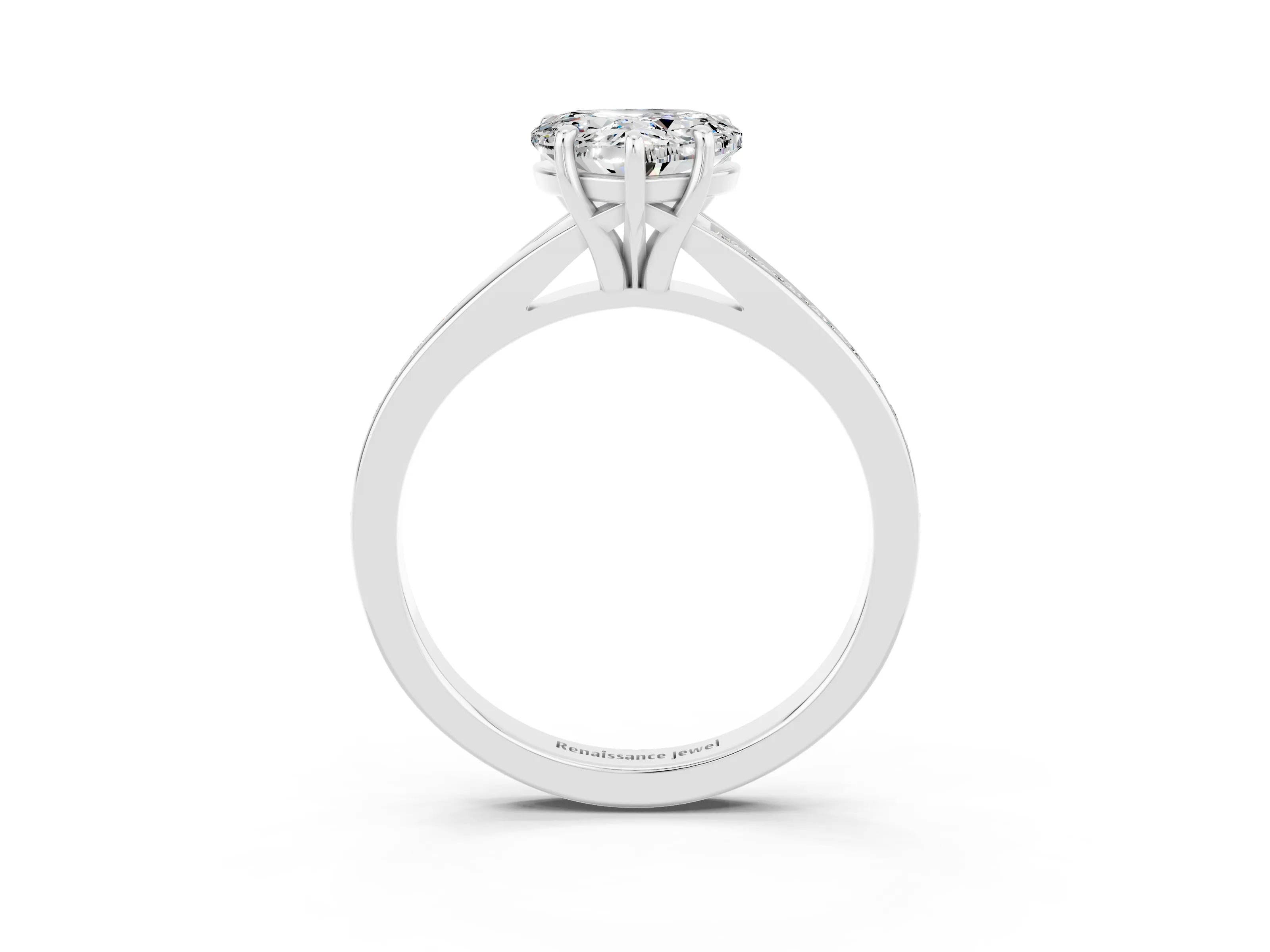 White gold Heart Cut Moissanite Solitaire Ring with Pavé Band and Prong Setting_3
