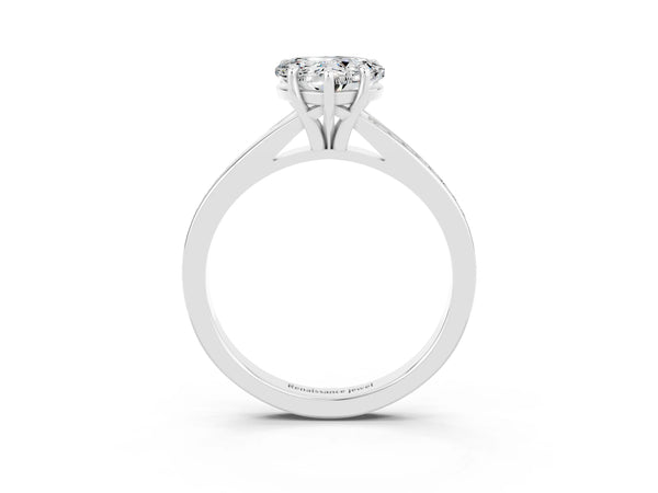 White gold Heart Cut Moissanite Solitaire Ring with Pavé Band and Prong Setting